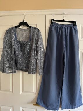 NWOT Wide Leg Satin Trousers in Dusty Blue